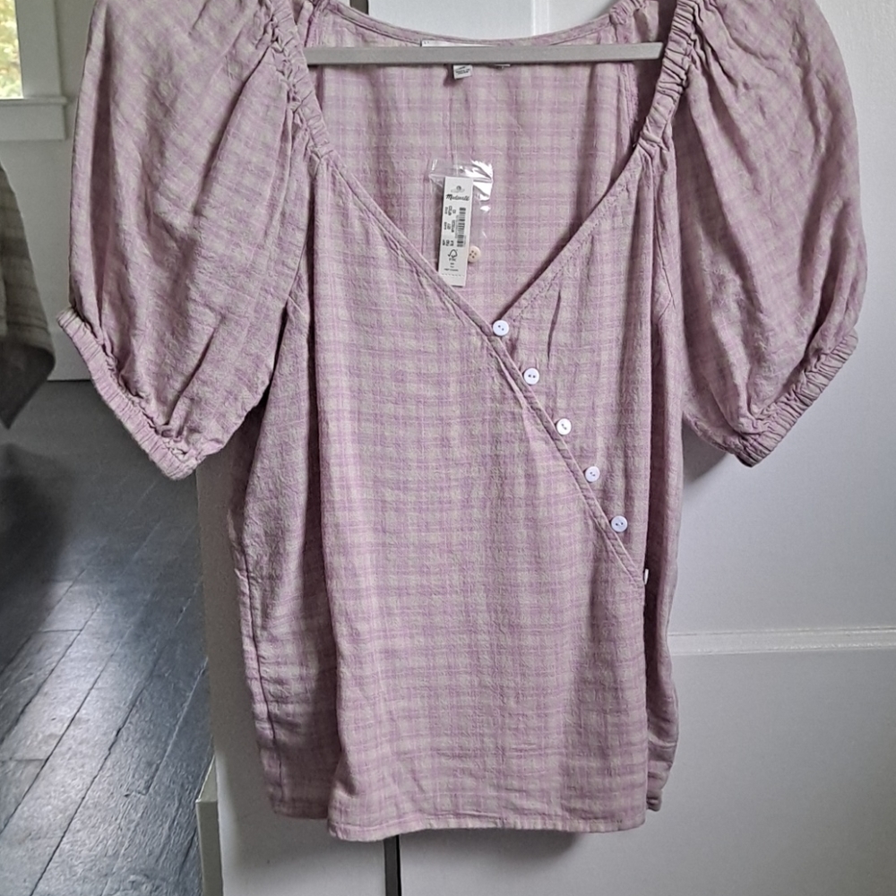 Madewell button front puff sleeves linen top